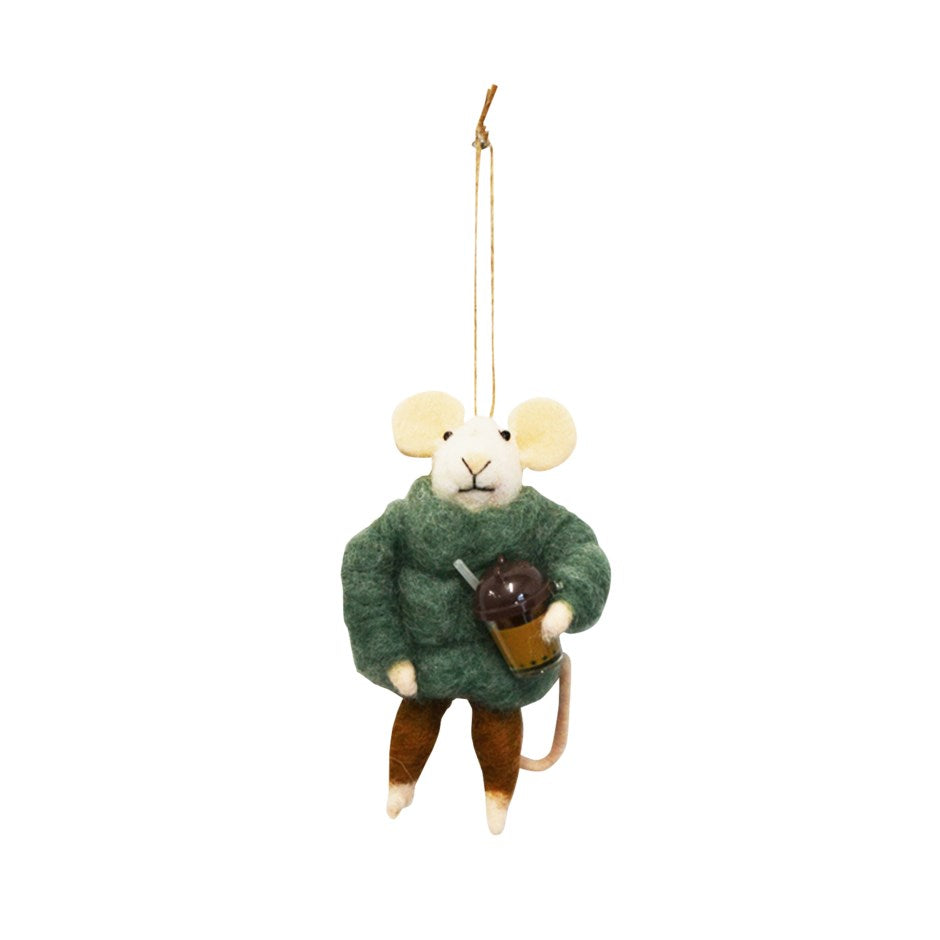 Felt Mouse Coffee Ornament – Holiday Décor gift Montreal Villeray Urban Palate