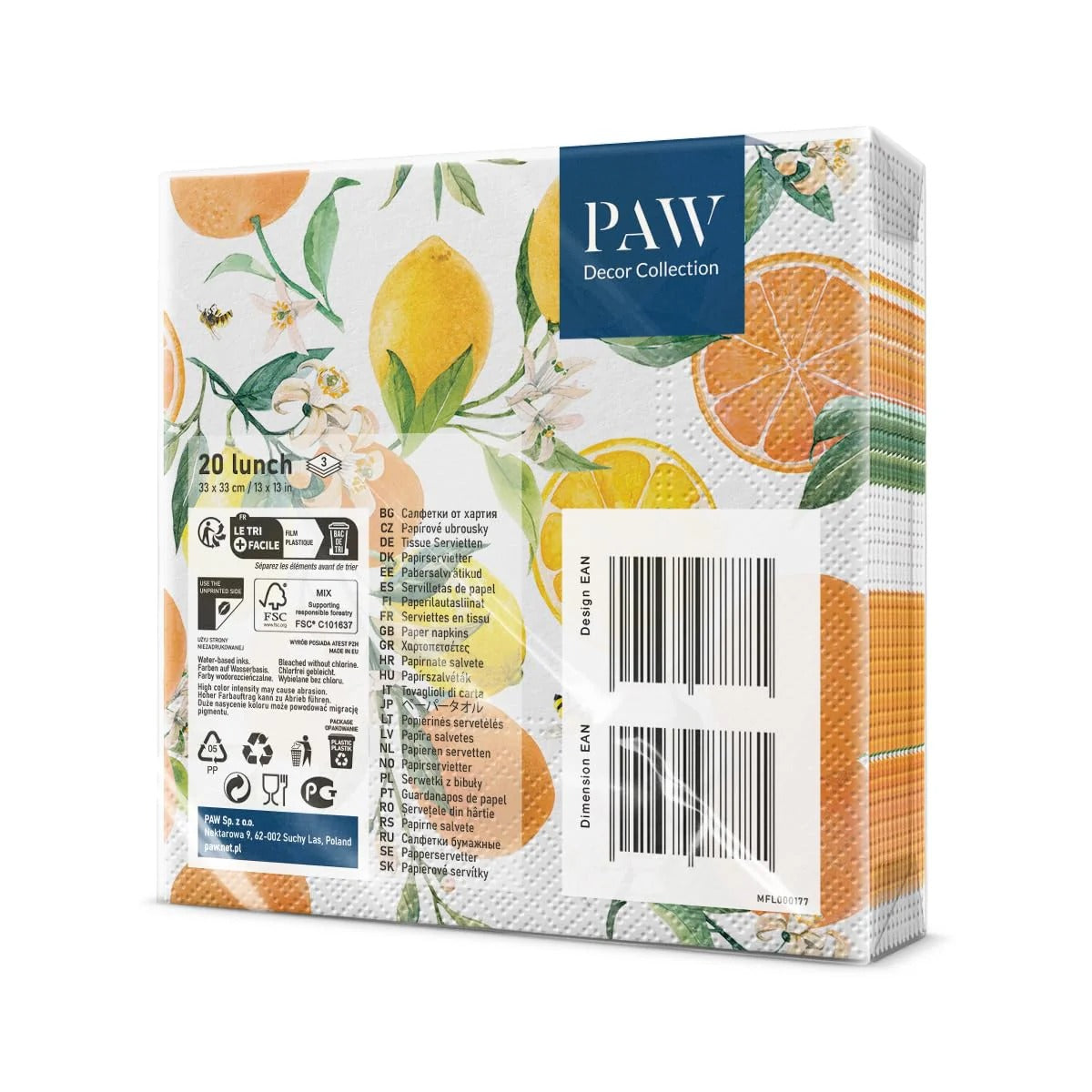 Serviettes en papier 3 plis - Agrumes et abeilles