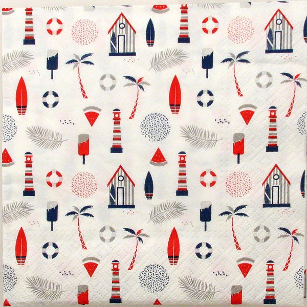 Serviettes en papier 3 plis - Motif bord de mer - Paquet de 20