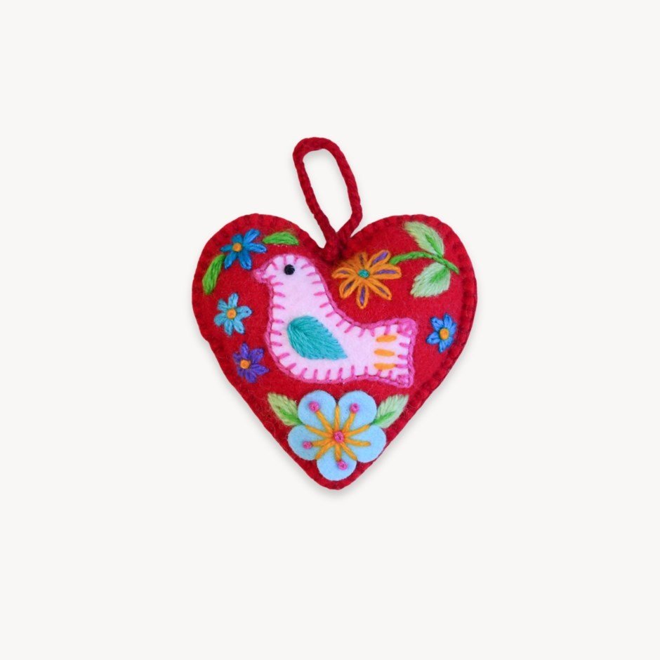 Hand-Embroidered Ornament - Bird Heart