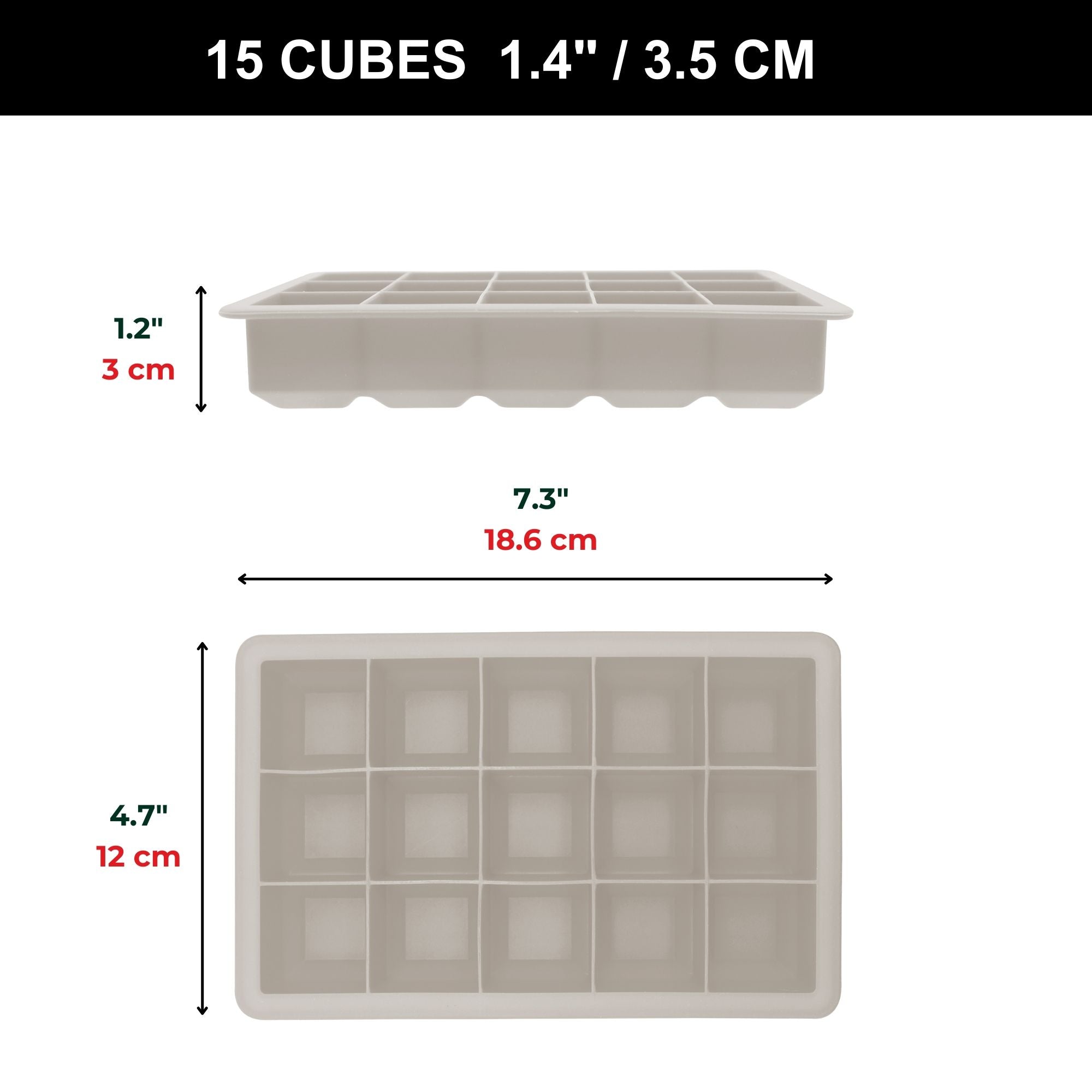 Silicone Ice Cube Tray - 15 Cubes - Grey