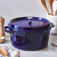 Dark Blue Cast Iron Round Cocotte - 24cm / 3.7L