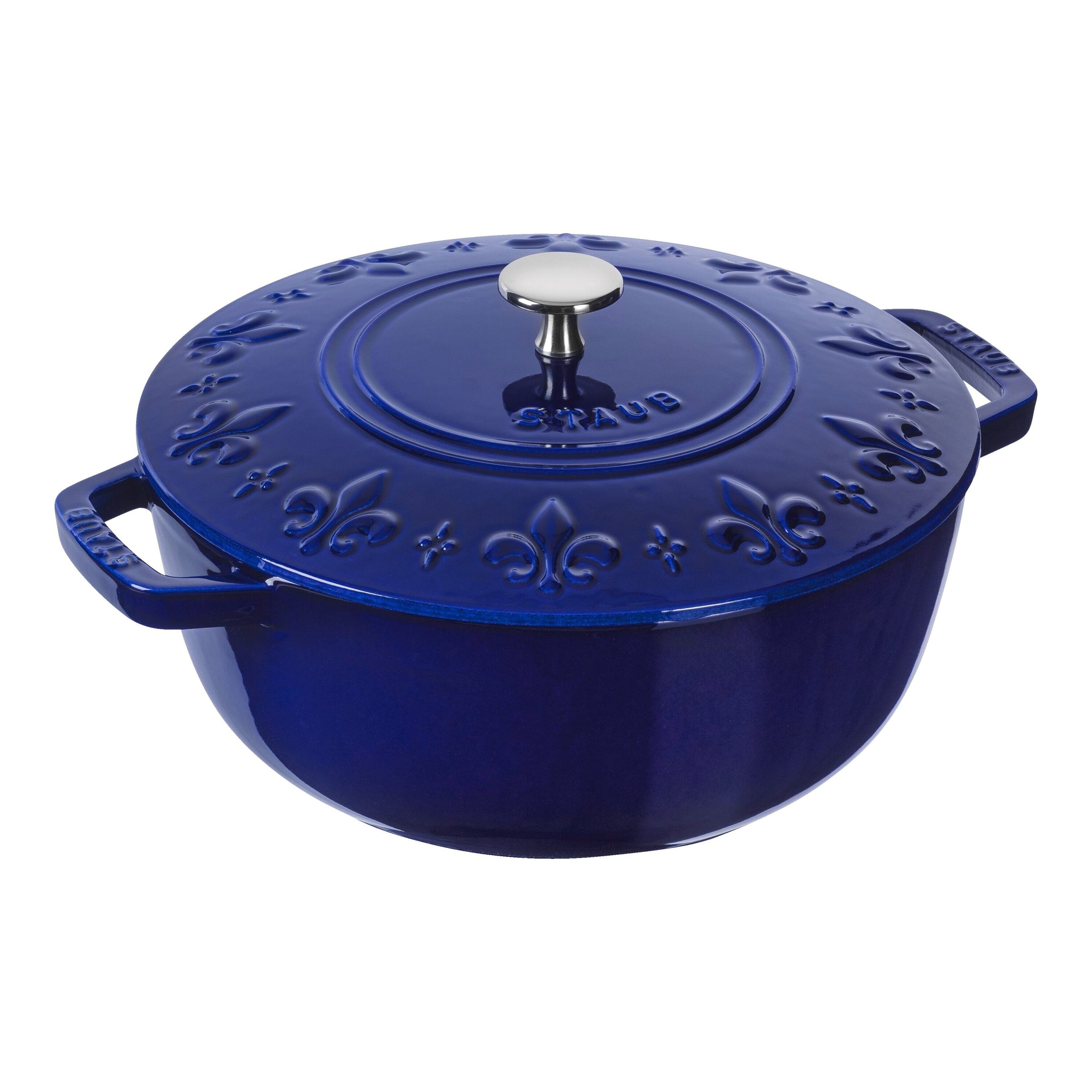 Dark Blue Cast Iron Round French Oven Fleur-de-lis - 3.6L