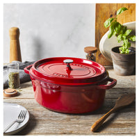 Cherry Red Cast Iron Oval Cocotte - 31cm / 5.5L