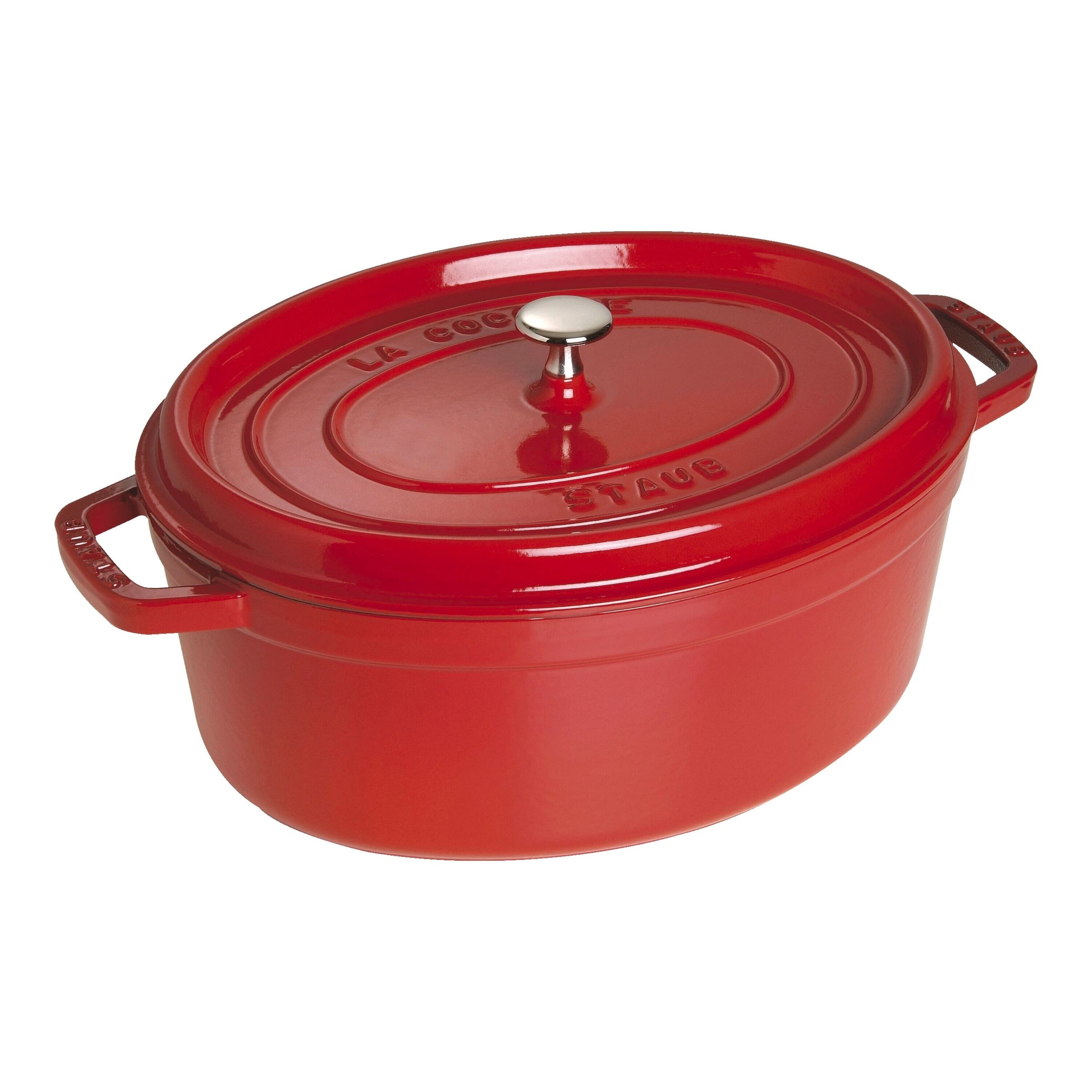 Cherry Red Cast Iron Oval Cocotte - 31cm / 5.5L