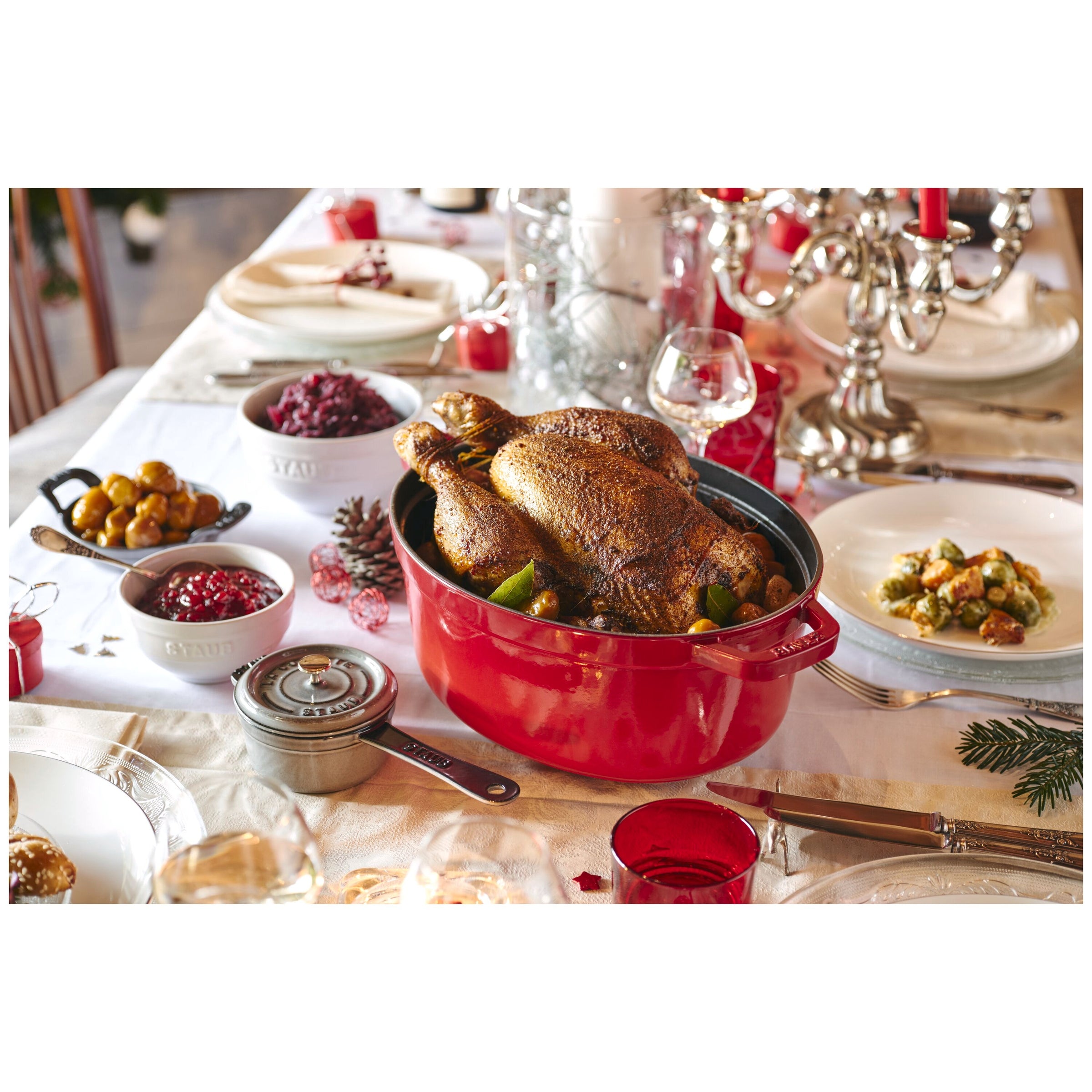 Cherry Red Cast Iron Oval Cocotte - 31cm / 5.5L