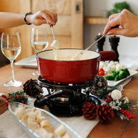 Ensemble à fondue au fromage en fonte émaillée rouge cerise Lugano