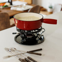 Ensemble à fondue au fromage en fonte émaillée rouge cerise Lugano