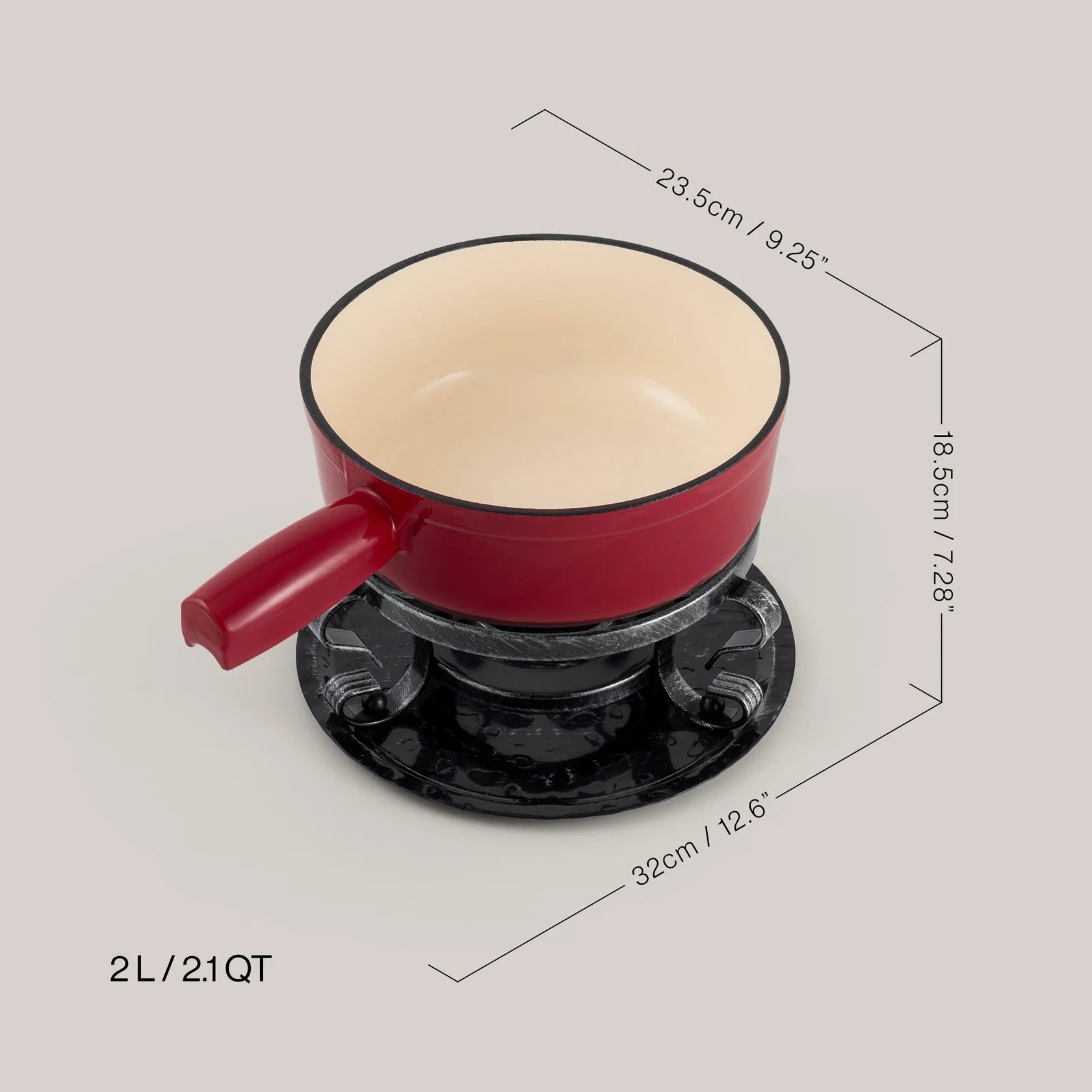 Ensemble à fondue au fromage en fonte émaillée rouge cerise Lugano