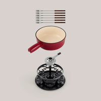 Ensemble à fondue au fromage en fonte émaillée rouge cerise Lugano