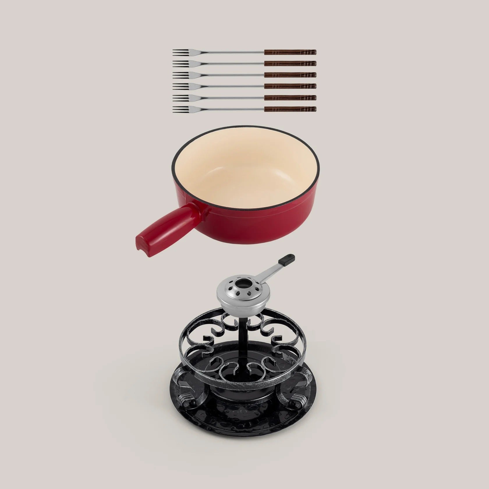Ensemble à fondue au fromage en fonte émaillée rouge cerise Lugano