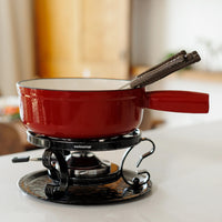 Ensemble à fondue au fromage en fonte émaillée rouge cerise Lugano