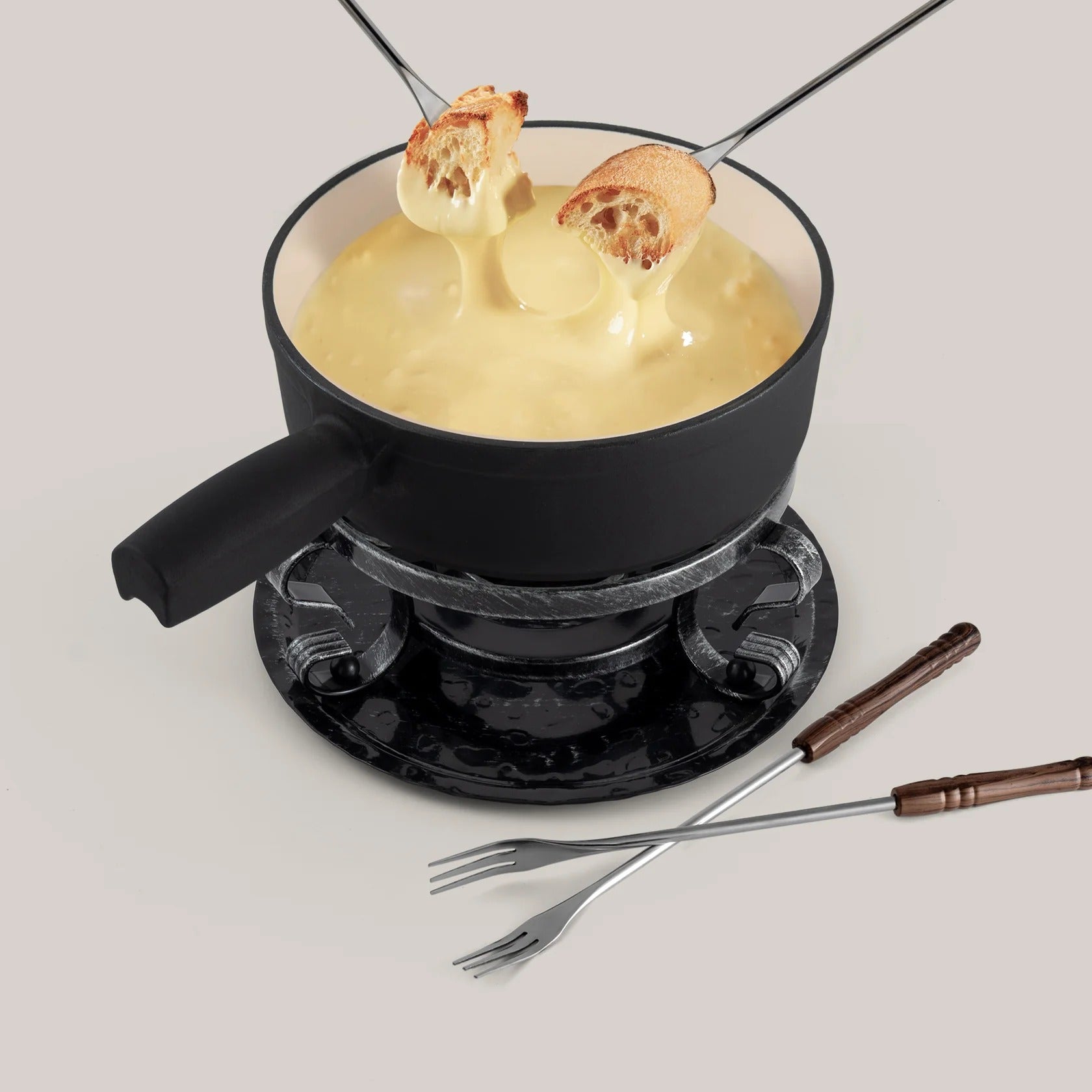 Ensemble à fondue au fromage en fonte noir mat Lugano