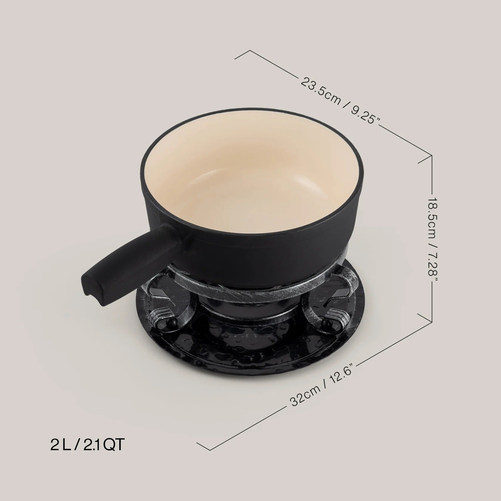Ensemble à fondue au fromage en fonte noir mat Lugano