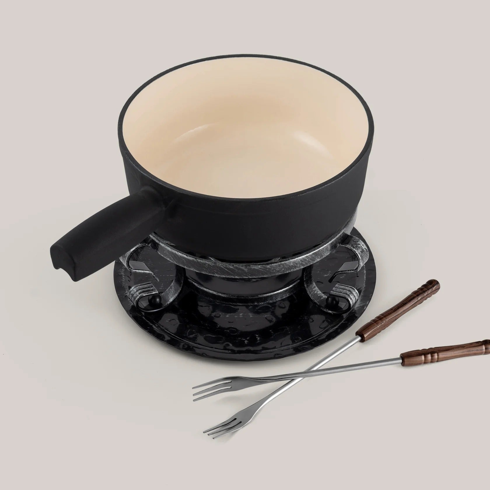 Ensemble à fondue au fromage en fonte noir mat Lugano