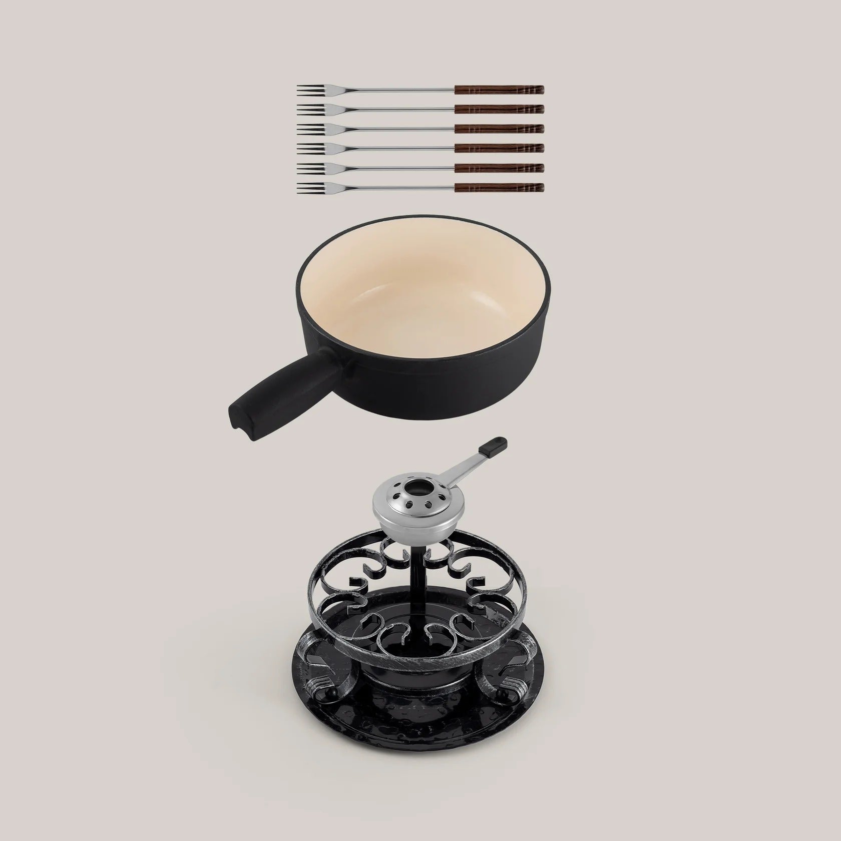 Ensemble à fondue au fromage en fonte noir mat Lugano