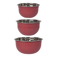 Matte Steel Carmine Red Mixing Bowls Set of 3