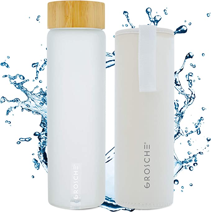 VENICE Glass Water Bottle with Bamboo Lid 670ml