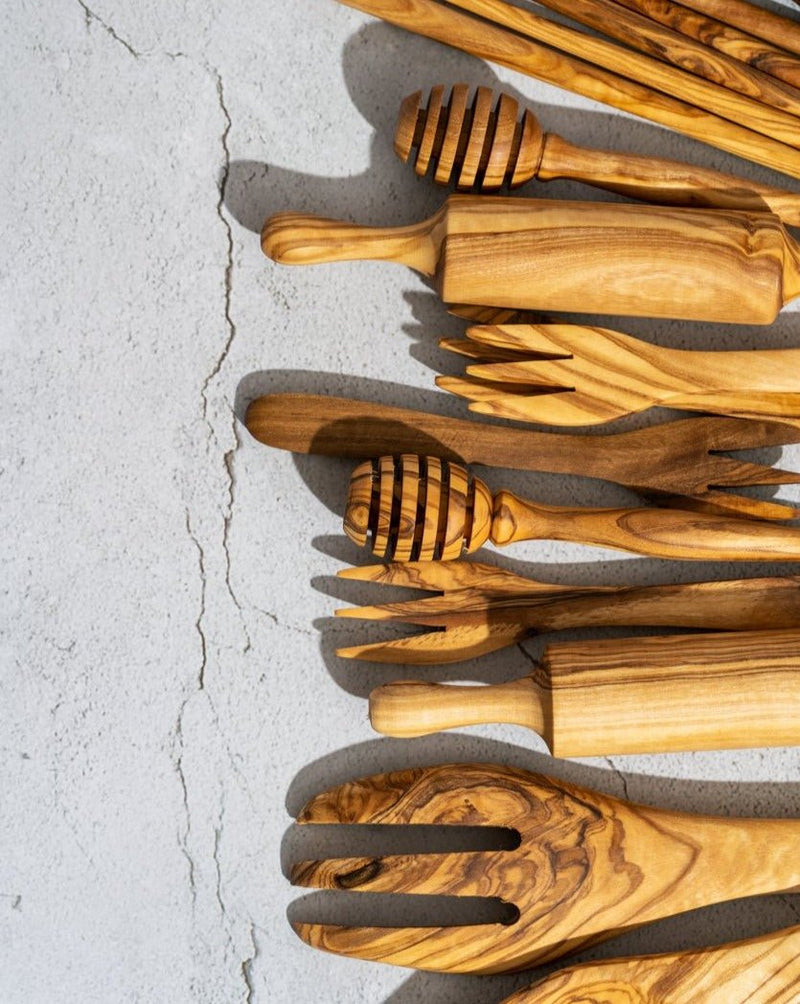 Olivewood Flat Salad Serving Forks Pair