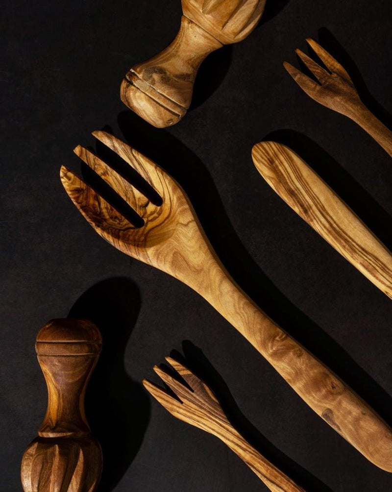 Olivewood Flat Salad Serving Forks Pair