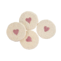 Set of 4 White Felt Heart Coasters