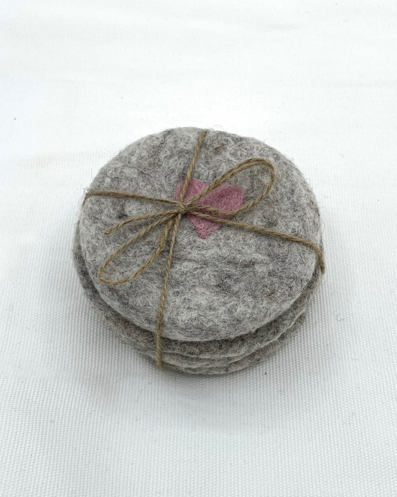 Set of 4 Gray Felt Heart Coasters